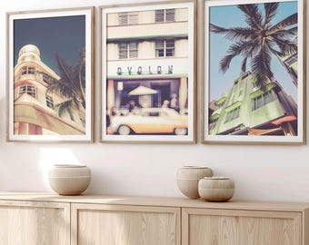 Miami Art, Set of 3, South Beach Photography, Ocean Drive, Neon, Architectural Art, Miami Hotels, Art Deco Wall Decor, South Beach Decor