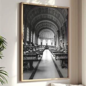 Boston Art - Boston Public Library Print - Unframed Photography | Bates Hall Print, Black and White Boston Wall Art| Many Sizes