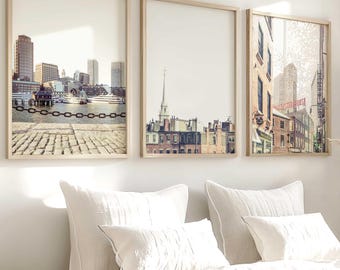 Boston Photography - Unframed | Boston Print Set of 3, Boston Architectural Artwork, North End, Boston Harbor | Pick Your Size