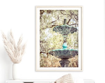 Savannah Art, Savannah Photography Print - Unframed | Savannah Fountain Print, Savannah Georgia, Teal Yellow Wall Art | Many Sizes