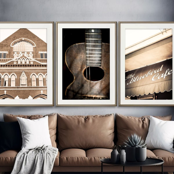 Nashville Prints, Set of 3, Nashville Photography - Unframed, Bluebird Cafe, Ryman Auditorium, Guitar Print, Country Music Art | Many Sizes