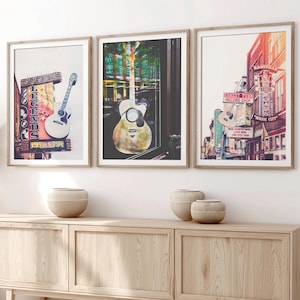 Nashville Wall Art, Set of 3 Photo Prints, Downtown Nashville Decor, Urban Photography, Country Music Art, Neon Sign, Poster, Pick Your Size