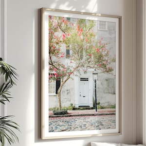 Charleston Art, Charleston Door Print - Unframed, Pink Art, Southern Home Decor, Pastel Charleston Decor, Cobblestone Street - Many Sizes