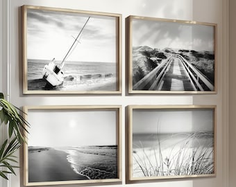Decoración de casas de playa en Outer Banks, arte mural costero, fotografía en blanco y negro, arte de veleros, láminas de Ocracoke (fotografía sin marco).