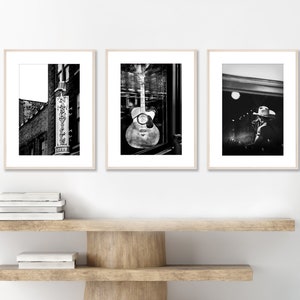 Nashville Wall Art, Country Music Photography - Unframed, Set of 3 Photo Prints, Guitar Art, Nashville Sign, Musician Print | Pick Your Size