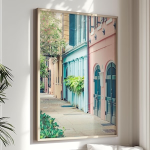Charleston Print: Rainbow Row Pastel Wall Art Southern Decor Architectural Pink Blue Photography