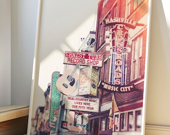 Nashville Photography, Nashville Art, Neon Sign Print, Downtown Nashville, Country Music Art, Travel Print, Guitar Art, "Crossroads"
