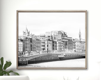 Dublin Print, Ireland Art Dublin Skyline Ha'penny Bridge Dublin Travel Poster Dublin Artwork Architectural Print Irish Decor Ireland Gift