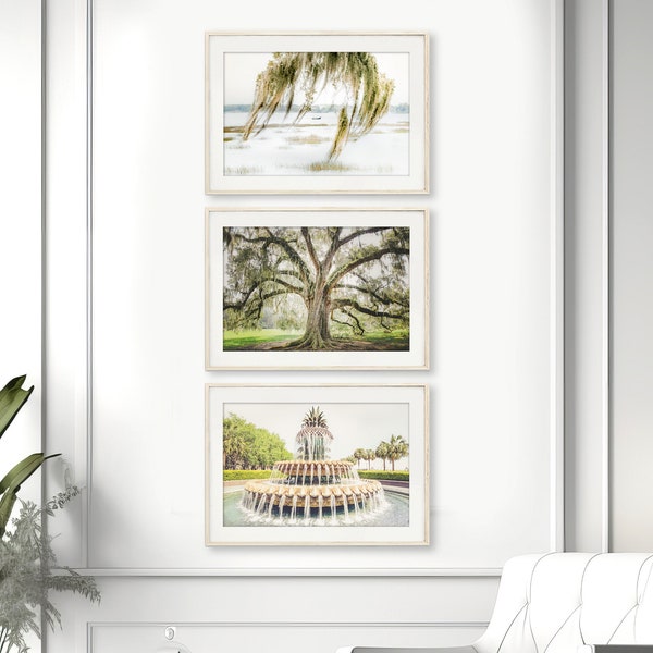 Gravures Charleston, lot de 3 Charleston Art, impression de mousse espagnole, arbre, impression d'art, décoration de basse campagne, art côtier | Cadeau pour la maison de Charleston