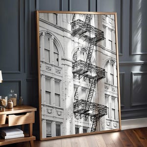 New York Art, schwarz weiß Fotografie, New York City Poster - Ungerahmt, NYC Gebäude, Soho, New York Fire Escape, NYC Architektur