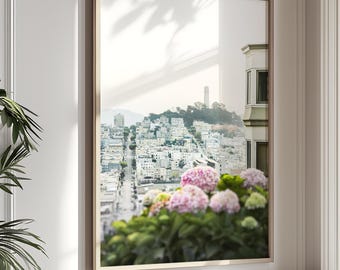 San Francisco Art, Lombard Street Print - Unframed, Pastel Travel Art, Urban Photography, Pink San Francisco, Coit Tower | Many Sizes