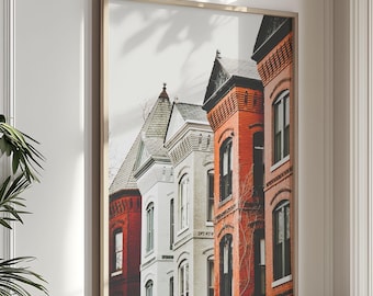 Washington DC Wall Art, Georgetown Photography Print - Unframed, Row House Print, White Red Wall Decor, Architectural | Pick Your Size