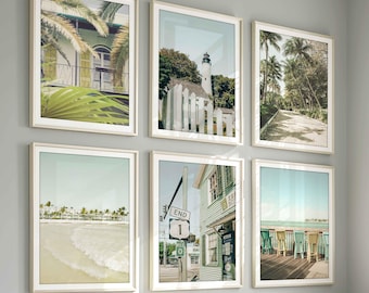 Key West Art, Florida Print Set, Lighthouse Palm Trees Mile Zero Beach Decor (unframed photography)