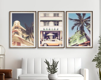 Miami Art, Set of 3, South Beach Photography, Ocean Drive, Neon, Architectural Art, Miami Hotels, Art Deco Wall Decor, South Beach Decor