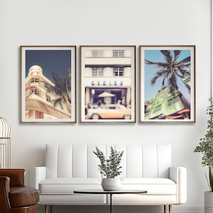 Miami Art, Set of 3, South Beach Photography, Ocean Drive, Neon, Architectural Art, Miami Hotels, Art Deco Wall Decor, South Beach Decor