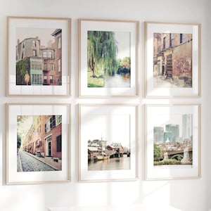 Boston Wall Art, Print Set of 6 - Unframed, Boston Photography - Boston Public Garden, Acorn St, Boston Harbor, Beacon Hill, North End