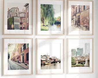 Arte mural de Boston, juego de 6 láminas sin marco, fotografía de Boston: Jardín Público de Boston, Acorn St, Puerto de Boston, Beacon Hill, North End