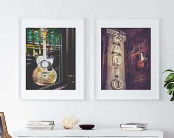 Nashville Wall Art, Print Set of 2 | Photography - Unframed | Music Decor, Guitar Print, Radio Art, Urban Music Art | Pick Your Size