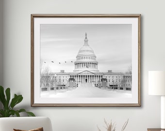 Washington DC Photography Art - Unframed, Black and White Print of Capitol Building, DC Wall Decor, Capitol Hill, DC Print | Pick Your Size