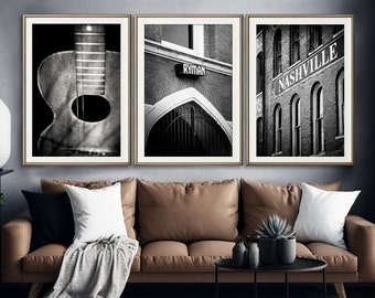 Nashville Prints, Set of 3 - Unframed Photography, Ryman Auditorium, Country Music Art, Music Wall Art, Guitar Print | Many Sizes