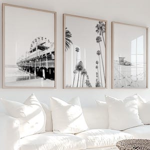 Los Angeles Wall Art, Zestaw 3 wydruków fotograficznych - Bez ramki, Wystrój Santa Monica, Wystrój plaży Boho, Sztuka ścienna z motywem surfingu | Wiele rozmiarów zdjęcie 1