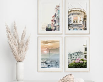 San Francisco Art, Pastel Print Set of 4, Unframed Photography - San Francisco Prints, Golden Gate Bridge, Coit Tower | Many Sizes