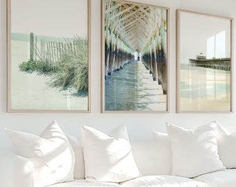 Charleston Prints: Folly Beach Wall Art, Charleston Photography, Coastal Decor, Blue Green Beach House Art (Set of 3)