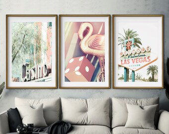 Las Vegas Photography - Unframed Print Set of 3 | Las Vegas Artwork, Vintage Vegas Decor, Casino Art, Welcome to Vegas Sign | Many Sizes