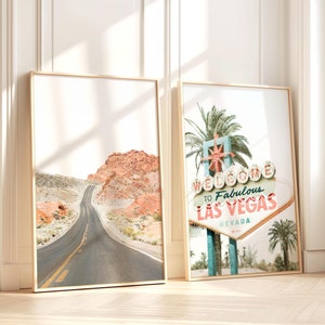 Las Vegas Art, Photography Print Set of 2 - Unframed | Desert Road Print, Game Room Wall Art, Vintage Las Vegas Sign Decor | Many Sizes