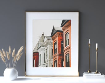 Washington DC Wall Art, Georgetown Photography Print - Unframed, Row House Print, White Red Wall Decor, Architectural | Pick Your Size