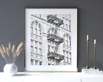 New York Art, Black and White Photography, New York City Print - Unframed, NYC Building, Soho, New York Fire Escape, NYC Architecture