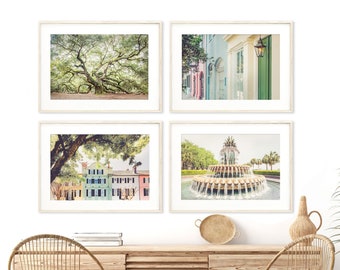 Charleston Art, Print Set of 4 | Unframed Photography | Angel Oak, Rainbow Row Print, Pineapple Fountain, Charleston Prints  | Many Sizes