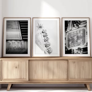Fotografía de Las Vegas: juego de 3 impresiones sin marco, obras de arte de Las Vegas, decoración vintage de Las Vegas, letreros de neón, 21 máquinas tragamonedas, varios tamaños