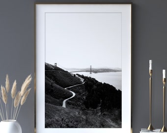 San Francisco Art, Black and White Photography, Golden Gate Bridge Print, Marin Headlands, Travel Print, Road Art, Wall Decor | Many Sizes