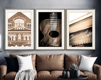 Nashville Prints, Set of 3, Nashville Photography - Unframed, Bluebird Cafe, Ryman Auditorium, Guitar Print, Country Music Art | Many Sizes