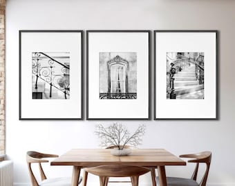 Savannah Art, set di 3 stampe, fotografia in bianco e nero, arredamento Georgia, casa del sud, stampe architettoniche, ferro battuto