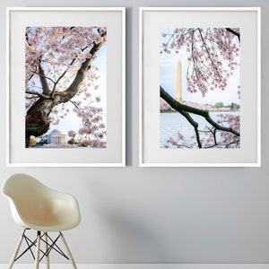 Washington DC, Art, Set of 2, Cherry Blossoms, DC Photography, DC Print Set, Washington Monument, Cherry Tree Art, Jefferson Memorial