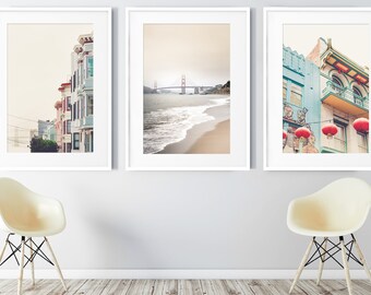 San Francisco Art, Print Set of 3, San Francisco Photography, Golden Gate Bridge, Chinatown, Baker Beach, Travel Art,  - Many Sizes