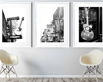 Nashville Wall Art, Set of 3 Photo Prints, Downtown Nashville Decor, Urban Photography, Country Music Art, Neon Sign, Poster, Pick Your Size