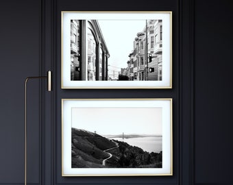 San Francisco Print Set of 2 | Black and White Photography - Unframed | Featuring Golden Gate Bridge, Bay Bridge & Cable Car | Many Sizes