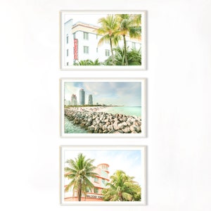 Miami Wall Art, Set of 3 - Unframed Prints | South Beach Decor, Art Deco Photography, Architectural Art, Miami Beach Artwork | Many Sizes