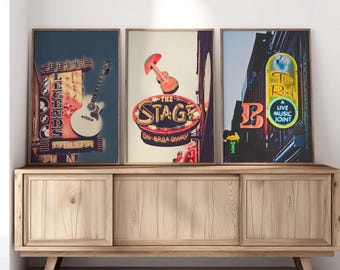 Nashville, Set of 3, Nashville Prints, Nashville Sign, Downtown Nashville, Nashville Photography, Country Music Art, Neon Sign, Poster