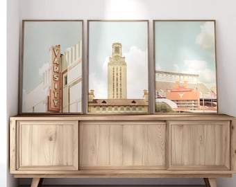 UT Longhorns Art, Austin Texas Photography - Unframed | Print Set of 3, University of Texas at Austin Stadium, UT Tower | Pick Your Size