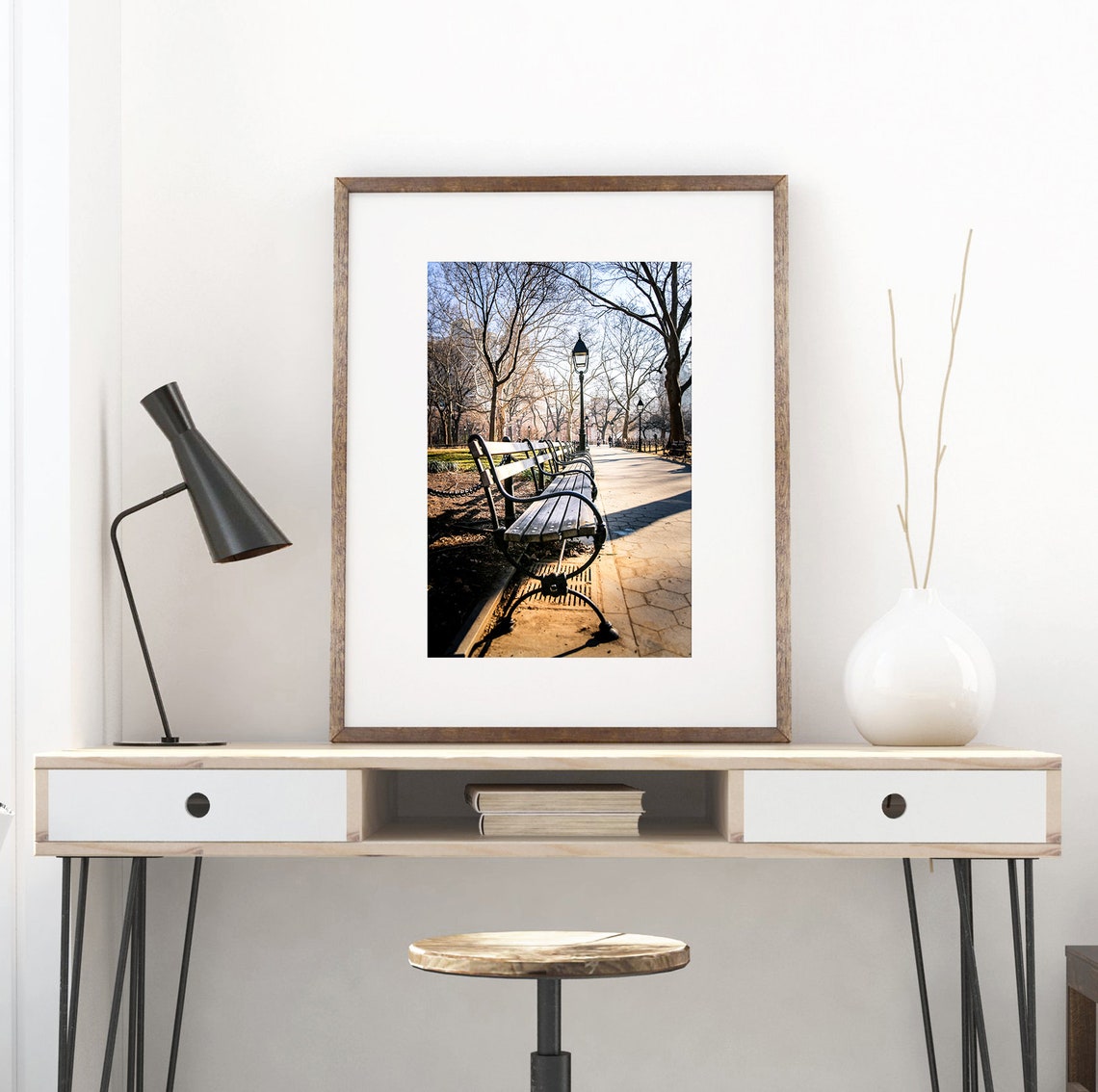 New York Art Park Bench Print Black and White Photography Etsy
