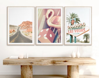 Las Vegas Prints - Unframed Photography Set of 3 | Las Vegas Artwork, Vegas Sign, Valley of Fire, Dice, Vintage Vegas Decor  | Many Sizes