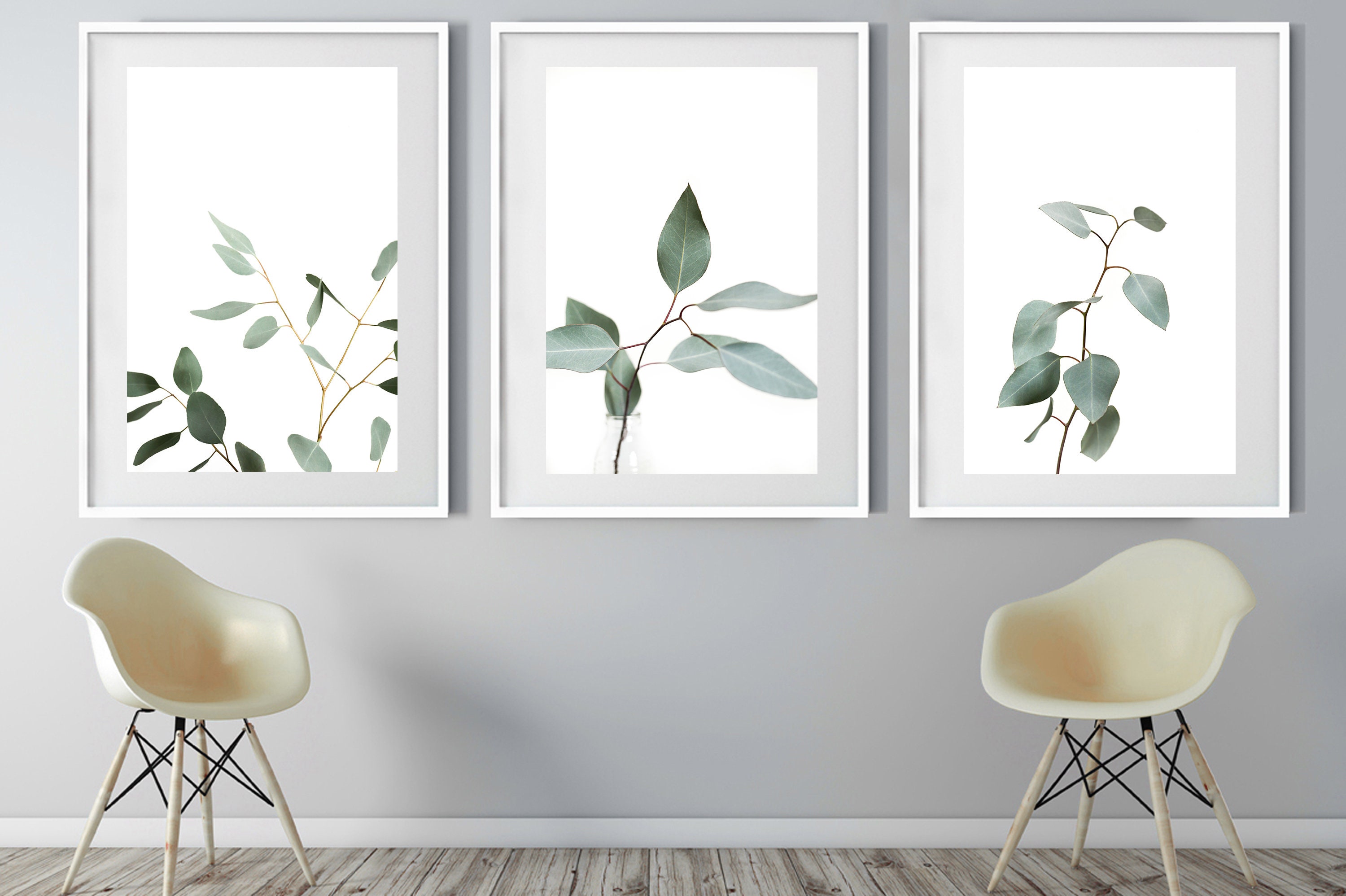 Eucalyptus Print Set of 3 Botanical Wall Decor Dusty Green Etsy