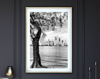 Miami, Black and White Photography, Miami Skyline, Miami Wall Art, Florida Print, Downtown Miami, Ocean Print, Miami Buildings  "Miami Life"