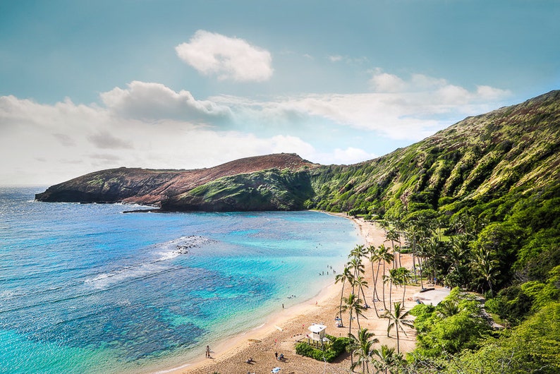 Hawaii Beach Photography, Hawaiian Art Print, Beach Landscape, Coastal Travel Art, Oahu, Hawaii Aerial, Blue, Aqua, Ocean Hanauma Bay image 6