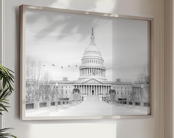 Washington DC Fotografie Kunst - Ungerahmt, Schwarz-Weiß-Druck des Kappolito-Gebäude, DC Wanddekor, Capklemme Hill, DC Druck | Wählen Sie Ihre Größe