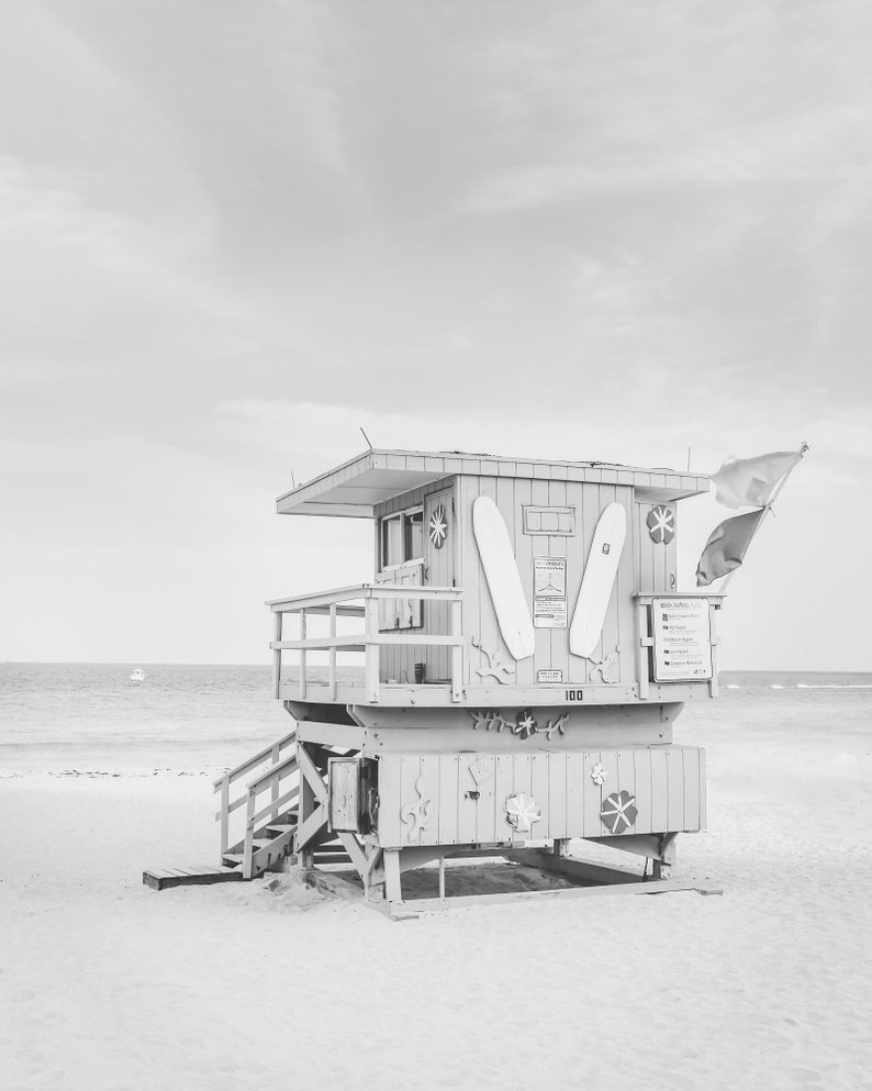 Miami Photography, Beach Art, Surf Decor, Lifeguard Stand, South Beach Print, Miami Beach Art,Pastel Print,Blue Wall Decor, Life's a Beach Black&White Print